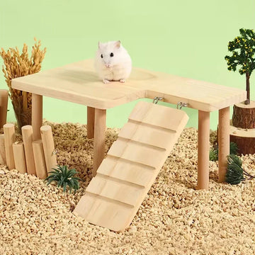Natural Wooden Hamster Climbing Ladder & Jumping Ramp - Multi-Level Platform for Mice Gerbils, Safe Chewable Small Animal Cage