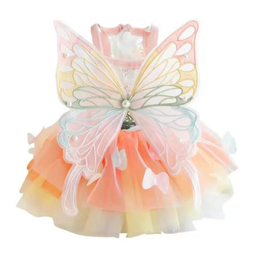 Butterfly Princess Dress Pet Cat Dog Clothes Sweet Clothing for Small Dogs Puppy Cute Soft Tulle Summer Pink Dress for Girl Pets