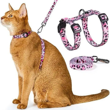 H-type Cat Harness and Leash Set Kitten Accesorios Pink Leopard Print Arnes Gato Pet Supplies Cats Leads Harnais Chat