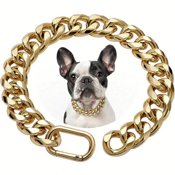 Dog Gold Chain Collar Thick Light Metal Cuban Chain Dog Collar Necklace with Secure Snap Buckle for Medium and Large Pit Bulls