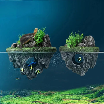 Suspended Island Fish Tank Decorative Creative Floating Stone Simulation Plants Caverns Crafts Ornaments Aquarium Accessories