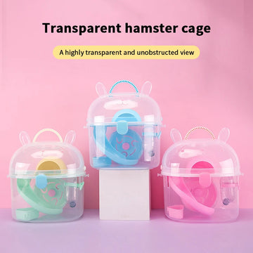 Hamster out of the cage, sturdy, bite resistant, convenient cage, transparent hand-held cage with water bottle and running wheel
