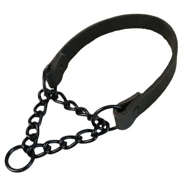 Heavy Duty Genuine Leather Dog Collar with Martingale Metal Chain No Pull Dog Training Collar Leather Martingale Collar for Dogs