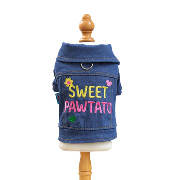 Autumn & Winter Pet Clothes for Small Dogs & Puppies Cozy & Comfortable "Happy Dog Cat" Apparel Denim Jacket D-Ring Print Letter