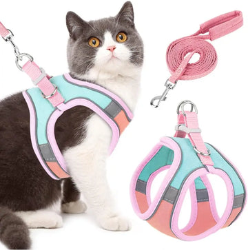 Small-sized Pet Vest-style Reflective Harness Set for Cats at Night, with Adjustable Harness and Pet Leash Set