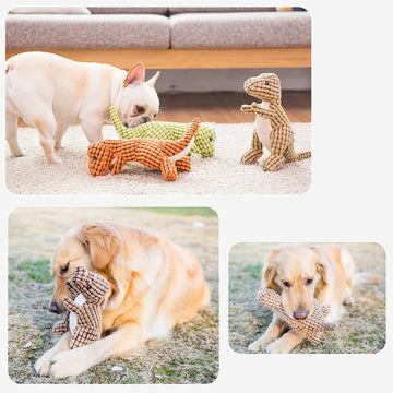 Dino Sounding Interactive Dog Toy Unbreakable Stuffed Dinosaur Dog Toys for Aggressive Chewers