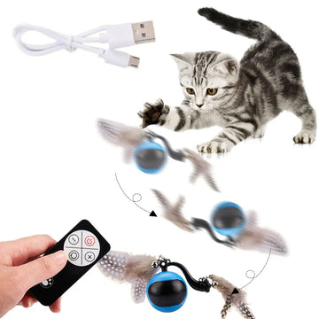 Cat Interactive Ball with Feather Tails And Sound Automatic Rolling Ball Interactive Cat Toy Ball for Cats and Kittens