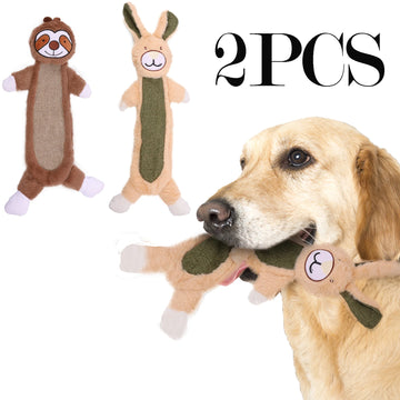 2PCS Dog Plush Squeaky Toy Sloth and Rabbit Shape Plush Toy with Crinkle Paper Cute Interesting Interactive Chew Toys for Pets