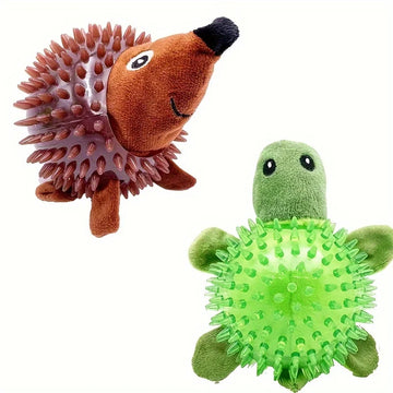 Durable Squeak Toys for Dogs - Turtle & Hedgehog Shapes, Thermoplastic Rubber, Medium Breed Interactive Play, No Batteries
