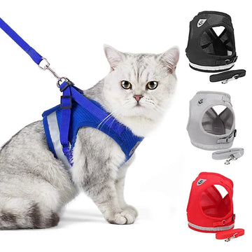 Breathable Cat Harness And Leash Escape Proof Pet Clothes Kitten Puppy Dogs Vest Adjustable Easy Control Reflective Cat Harness