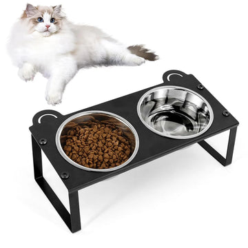 Cat 2 Bowls In 1 Feeder Feeding and Watering Supplies Elevated Dog Bowls with Stand 2 Stainless Steel Bowls for Cats and Puppy