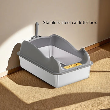 60CM Stainless steel cat litter box Semi Enclosed Leak proof and odor proof Easy to clean Suitable for multi cat households