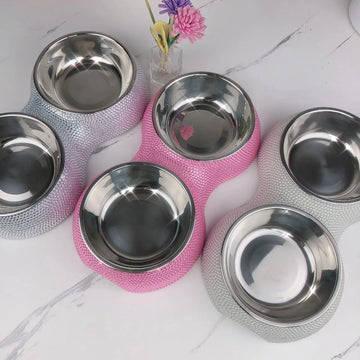 Creative Rhinestones Stainless Steel Double Dog Cat Food Bowl Sparkling Pet Cat Dog Bowl Pets Feeders Pet Supplies Accessories