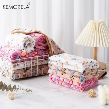 KEMORELA 3PCS Flannel Paw Print Soft Fluffy Quality Pet Blanket Cartoon Pet Mat Warm and Comfortable Blanket for Cats and Dogs