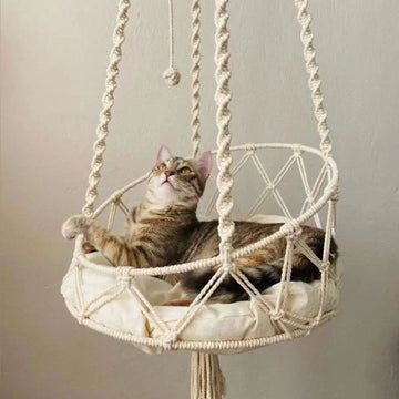 Handmade Crochet Cat Hammock Bohemian Hanging Bed Cozy Indoor Pet Nest for Kittens