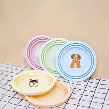 Print Logo,Pet Dog Water Bowl,Tray and Silicone Dog Food Folding bowl,Outdoor Portable,Customized Printing
