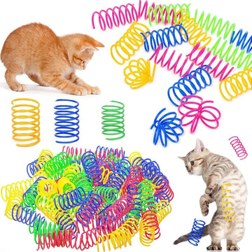 4/200Pcs Cat Spring Toy Cat Spiral Toys Interactive for Indoor Colorful Cats Plastic Springs Coil for Kitten Hunting Swatting