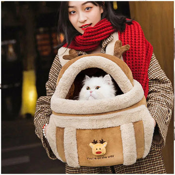 Winter Warm Cat Carrier Portable Pet Travel Bag Luxury Furry Lined Handbag Outdoor Car Seat Nest For Small Dogs Cats