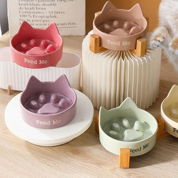 Creative Ceramic Anti-Choking Slow Eating Dog And Cat Bowl with Wooden Frame, Large Bore Dogs Food Bowls, Pet Supplies, 1Pc
