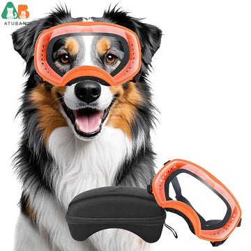 ATUBAN Dog Goggles,Clear Dog Sunglasses Medium Large Breed Wide View Dog Eye Protection Adjustable Straps for Driving Hiking
