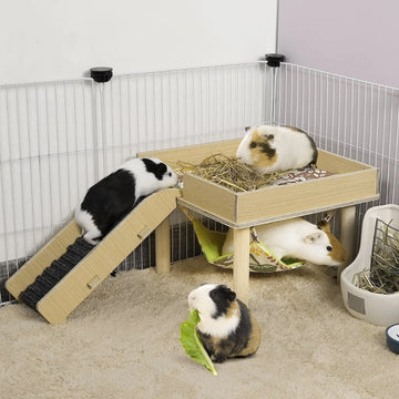 Natural Wood Hamster Climbing Platform with Hammock Guinea Pigs Wood Hideout for Hamster Hedgehogs Mouse Chipmunk