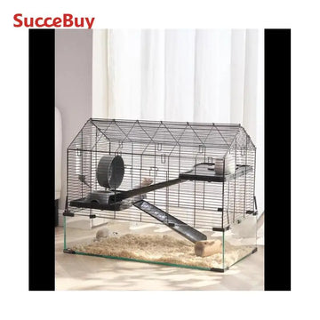 SucceBuy Hamster Cage 360° Viewing Transparent Portable Hamster Habitats Ventilated Pet Mouse Cages with Water Bottle for Rats