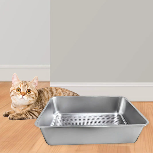 Stainless Steel Cat Litter Box Anti Splashing Detachable Kitten Toilet Indoor Cat Litter Pan for Small Animals Cleaning Supplies