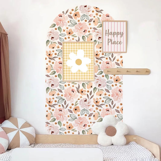 Boho Flowers Arch Wallpaper Nursery Decal Children's Room Baby Sticker Kids Bedroom Living Vinyl Home Decoration Peel and Stick