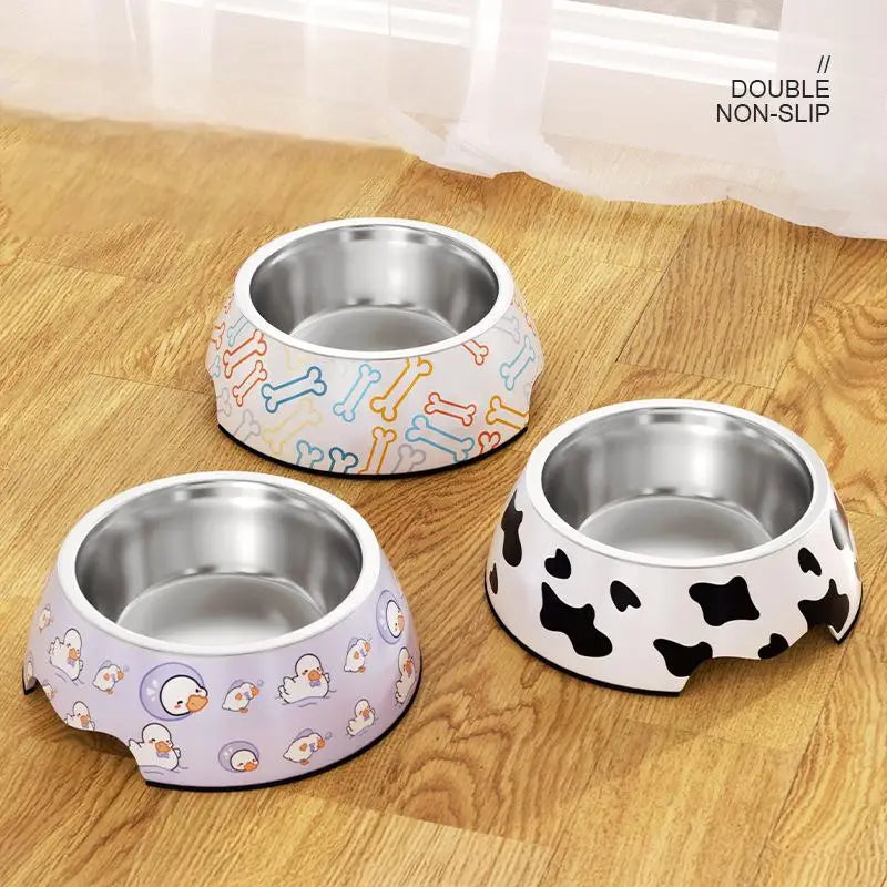 1Pcs Cat Feeding Bowl Stainless Steel Cute Drinking Fountain Anti-dumping Large Capacity Melamine Pet Supplies Thick Non-slip