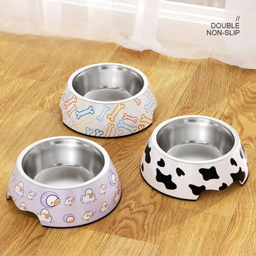 1Pcs Cat Feeding Bowl Stainless Steel Cute Drinking Fountain Anti-dumping Large Capacity Melamine Pet Supplies Thick Non-slip