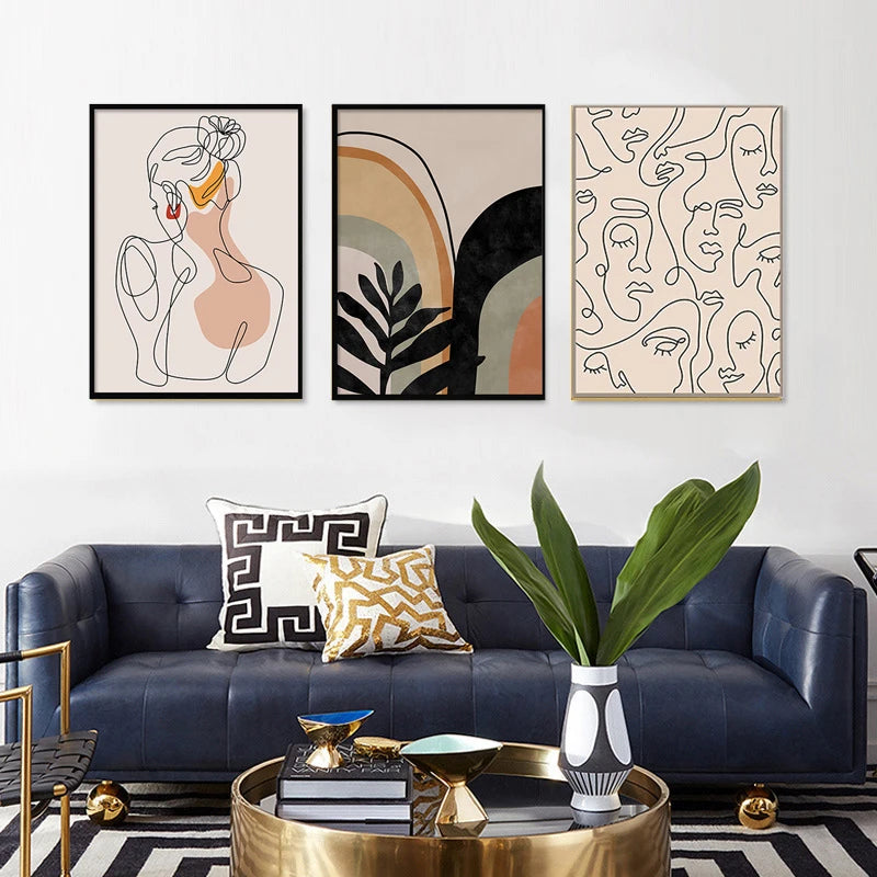 Abstract Wall Art Canvas Prints Single Line Face Pictures Girl Body Back Minimalist HD Home Paintings Living Room Kids Room
