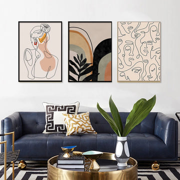 Abstract Wall Art Canvas Prints Single Line Face Pictures Girl Body Back Minimalist HD Home Paintings Living Room Kids Room