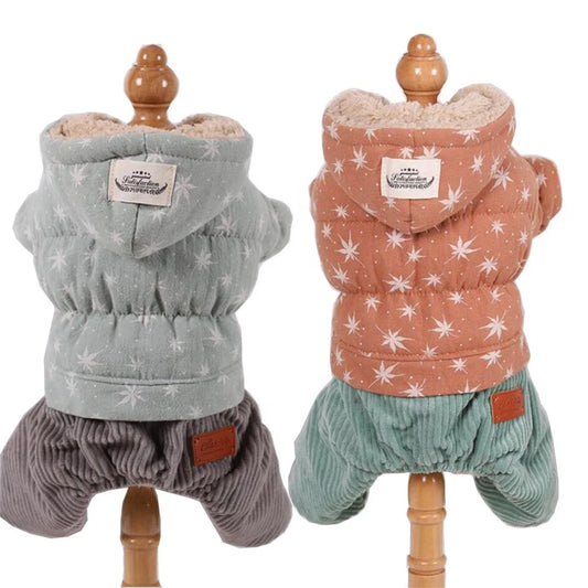Corduroy Warm Fleece Teddy Pet Overalls Winter Dog Clothes  Dog Jumpsuit  Pet Cat Clothing