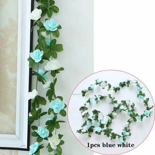 1pc 2m Rose Artificial Flower Garland White for Wedding Home Decoration Spring Autumn Garden Arch Decor DIY Fake Flowers Vine