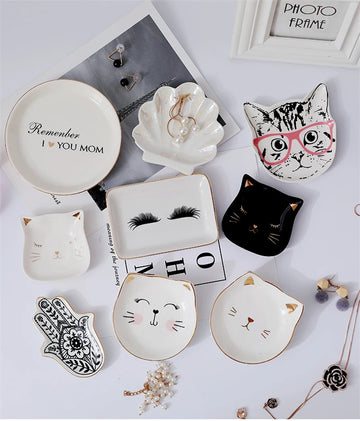 Creative Ceramic Jewelry Dish Trinket Dish Small Jewelry Tray Decorative Plate Cat Shell Eyelashes Hand Plates Decoration Crafts