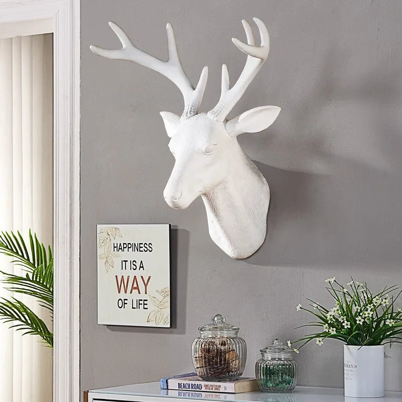 Wall Mounted Hanging Deer Head, Home Bar Shop Animal Head for wall decoration,3D Deer Head Wall Decor Home Statue Sculpture