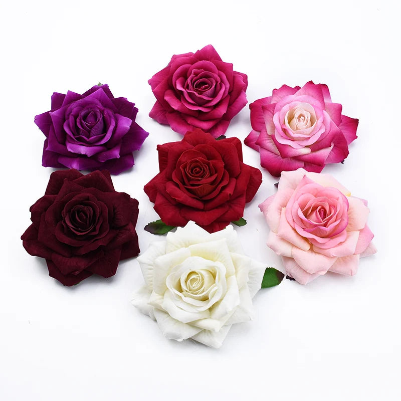 50PCS 10CM Big Roses Artificial Flower Home Decoration Christmas Wreaths Wedding Bridal Accessories Clearance Headwear Brooch