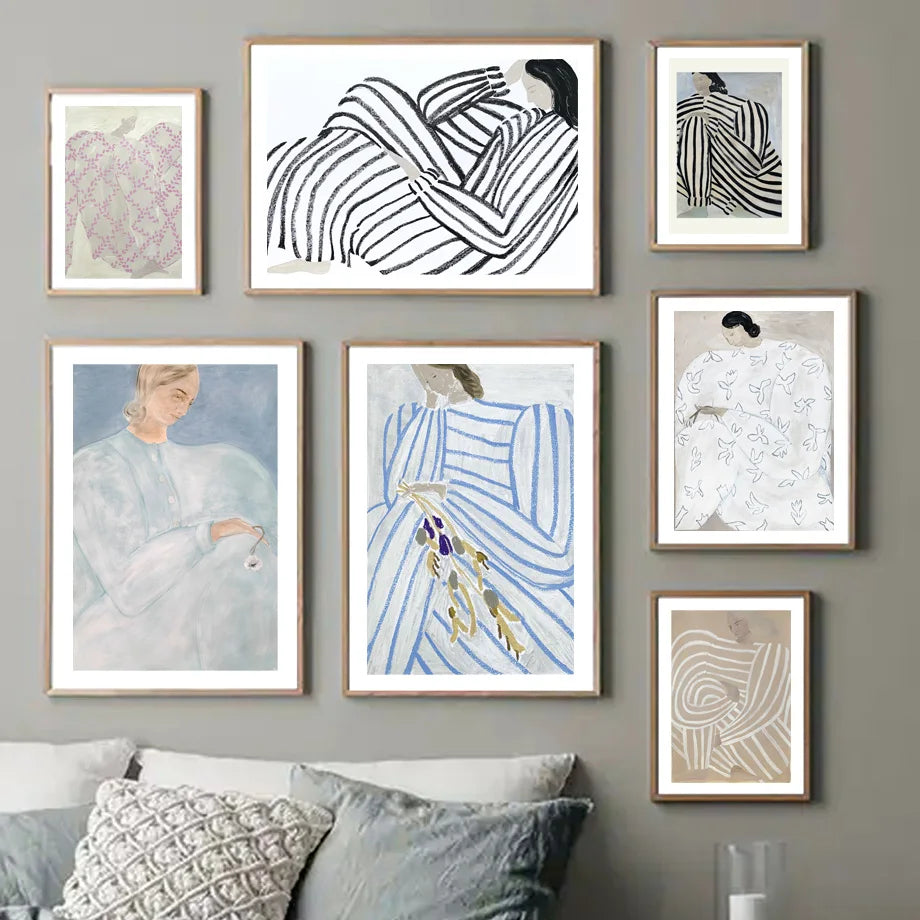 Minimalist Style Abstract Line Curve Think Girl Wall Art Print Canvas Painting Nordic Poster Wall Picture For Living Room Decor