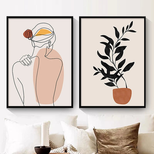 Abstract Wall Art Canvas Prints Single Line Face Pictures Girl Body Back Minimalist HD Home Paintings Living Room Kids Room