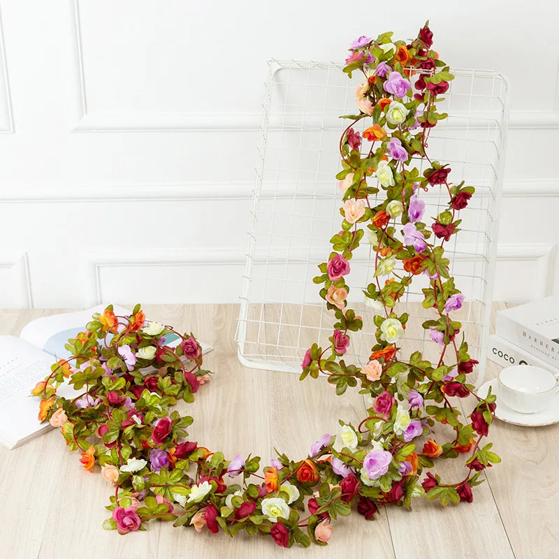 1pc 2m Rose Artificial Flower Garland White for Wedding Home Decoration Spring Autumn Garden Arch Decor DIY Fake Flowers Vine