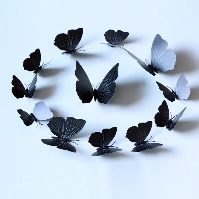 12Pcs/set 3D Black Butterfly Wall Sticker For wedding Decoration living Room Window Stickers Home Decor Butterflies stickers