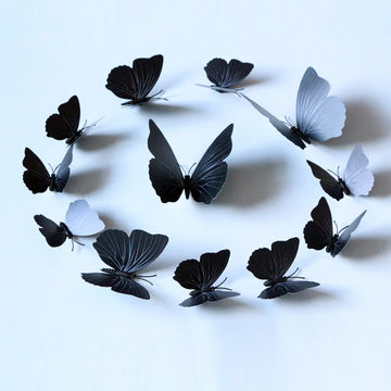 12Pcs/set 3D Black Butterfly Wall Sticker For wedding Decoration living Room Window Stickers Home Decor Butterflies stickers