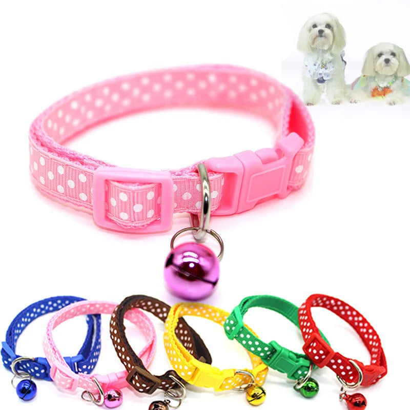 Nylon Pet Dog Puppy Cat Collars Fashion Polka Dot Print Adjustable Pet Animals Neck Chain With Bell 6 Colors Pet Collar