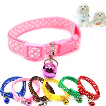 Nylon Pet Dog Puppy Cat Collars Fashion Polka Dot Print Adjustable Pet Animals Neck Chain With Bell 6 Colors Pet Collar