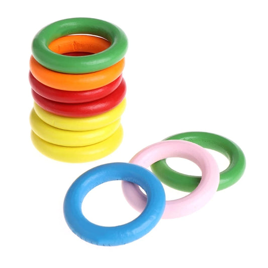10 Pcs/Bag Wood Rings Parrot Toys Accessories Colorful Random Color DIY Ornament