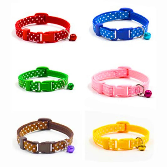 Nylon Pet Dog Puppy Cat Collars Fashion Polka Dot Print Adjustable Pet Animals Neck Chain With Bell 6 Colors Pet Collar
