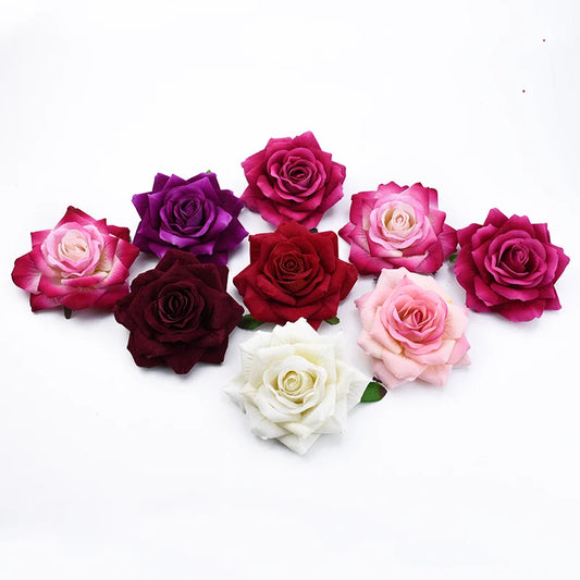 50PCS 10CM Big Roses Artificial Flower Home Decoration Christmas Wreaths Wedding Bridal Accessories Clearance Headwear Brooch
