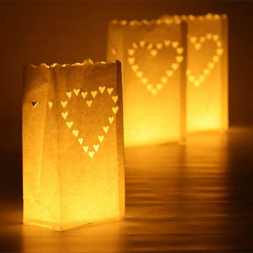 20 pcs/lot Heart Shaped Tea Light Holder Luminaria Paper Lantern Candle Bag For Christmas Party Outdoor Wedding Decoration New