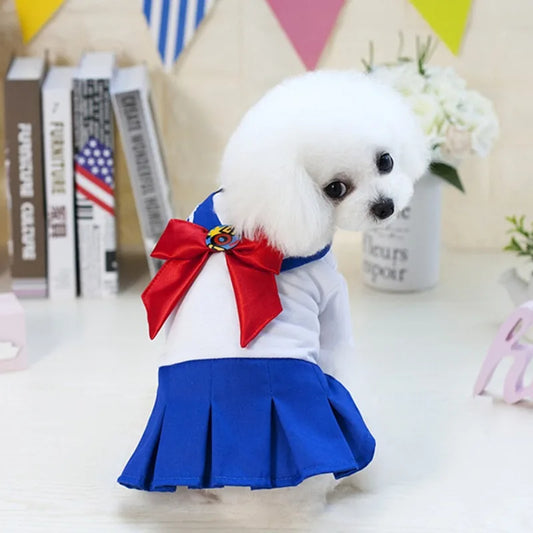Spring/Summer Uniform Skirt Dog Clothes Pet Skirt Pet Clothing Cotton Pet Dress Solid Dog Dress Girls Dog Clothes Sailor Suit