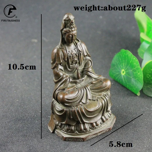 Retro Copper Guanyin Buddha Statue Home Decoration Brass Sculpture Retro Living Room Office Desk Ornament Miniatures Figurines